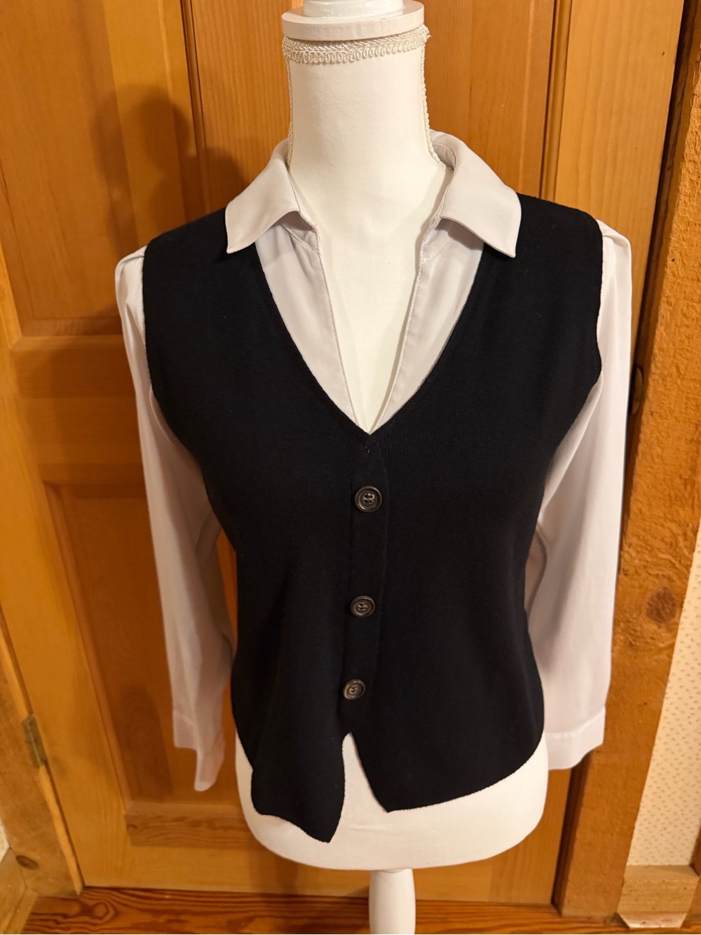 Milano Black V-Neck Button Front Vest